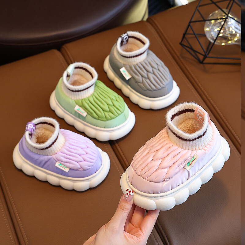 Modes Ziemas Bērnu pārvalks Papēdis Pūkainas Čības Zēni Meitenes Ūdensnecaurlaidīgs Neslīdošs Silts Mājas Bērni Uzslīd kokvilnas apavi