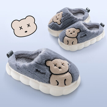 Bear βελούδινα παντόφλες για παιδιά Μόδα Kawaii Fluffy Winter ζεστές παντόφλες Παιδικά κινούμενα σχέδια Teddy Bear House Βαμβακερά παπούτσια