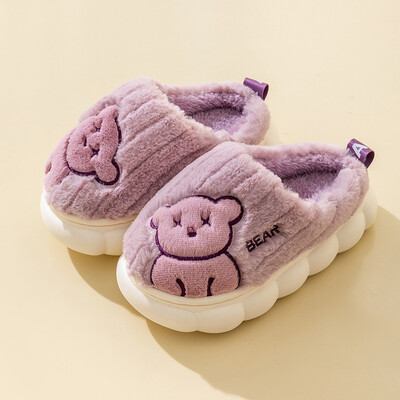Мече Плюшени чехли за деца Модни Kawaii Пухкави зимни топли чехли Детски анимационни памучни обувки Къща за плюшено мече