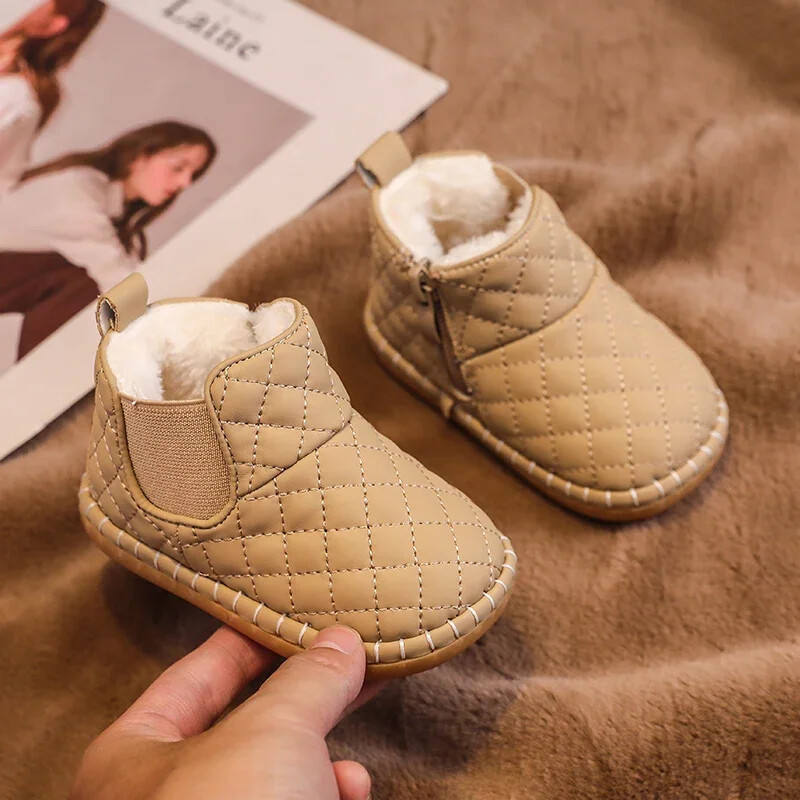 Ziemas mazuļu meitenes zēniem sniega zābaki silti plīša bērnu āra apavi Mīksta zole Neslīdoša zīdaiņu apavi Bērnu apavi ar kokvilnas polsterējumu