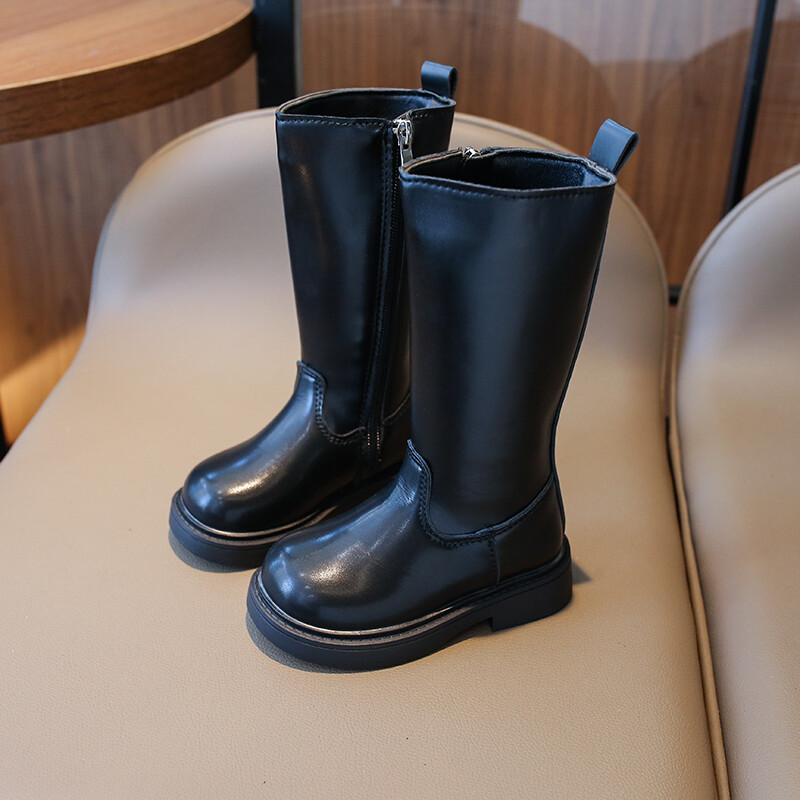 Melni meiteņu zābaki ar plakaniem papēžiem un rāvējslēdzējiem augstos sānos, pavasara un rudens TPR meiteņu modes zābaki, izmēri 22-31 Zapatillas Mujer