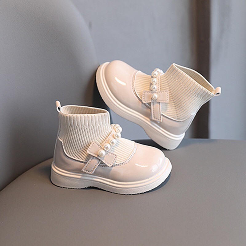 Kožne cipele za djevojčice Studentske cipele za nastup Vunene elastične cipele za usta Modne ravne cipele s bisernim plesom