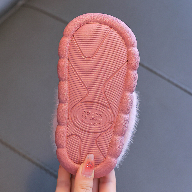 Dječje pamučne papuče Jednobojne zimske zatvorene protuklizne udobne bebe Fuzzy House papuče Dječje krznene krznene papuče