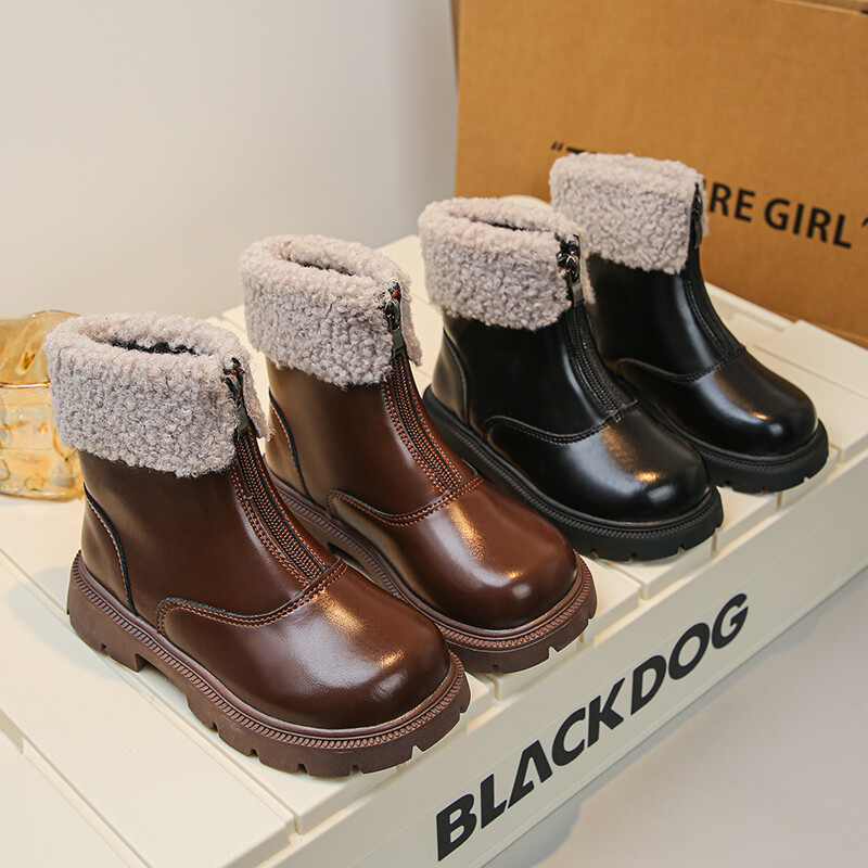 Παιδικές χειμερινές μπότες μονόχρωμες Πλατφόρμα με φερμουάρ μπροστά Παιδικές μπότες Μόδα στη μέση της γάμπας 26-36 Μαύρα καφέ Unisex αγόρια παπούτσια για κορίτσια