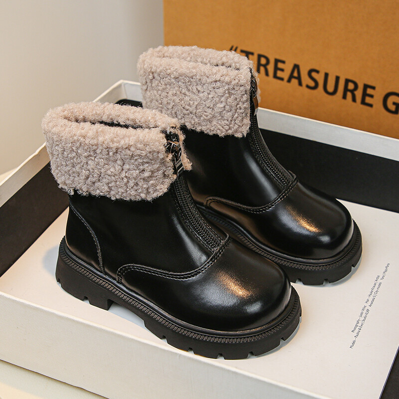 Παιδικές χειμερινές μπότες μονόχρωμες Πλατφόρμα με φερμουάρ μπροστά Παιδικές μπότες Μόδα στη μέση της γάμπας 26-36 Μαύρα καφέ Unisex αγόρια παπούτσια για κορίτσια