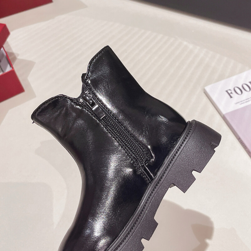 Φθινοπωρινές μπότες για κορίτσια με μαργαριταρένιο παπιγιόν χοντρό φερμουάρ Παιδική κοντή μπότα Pu δερμάτινη κομψή γλυκιά μαύρη μπεζ παιδική μπότα