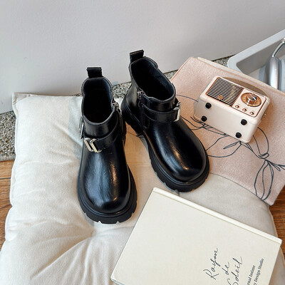 Rudens meiteņu zābaki Sprādze Melns brūns Rāvējslēdzējs Platforma Ikdienas bērniem Īsi Zābaki līdz iekļa vidum Skaisti Pu ādas ērti bērnu apavi