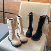 Φθινοπωρινές μπότες για κορίτσια Μαύρα χακί σουέτ μέχρι το γόνατο Ογκώδεις παιδικές μακρύ μπότες Ευέλικτο φερμουάρ μόδας Παιδικά παπούτσια 26-36