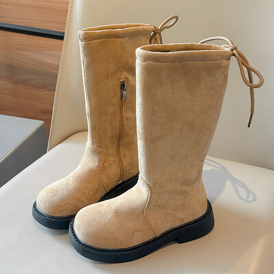 Φθινοπωρινές μπότες για κορίτσια Μαύρα χακί σουέτ μέχρι το γόνατο Ογκώδεις παιδικές μακρύ μπότες Ευέλικτο φερμουάρ μόδας Παιδικά παπούτσια 26-36