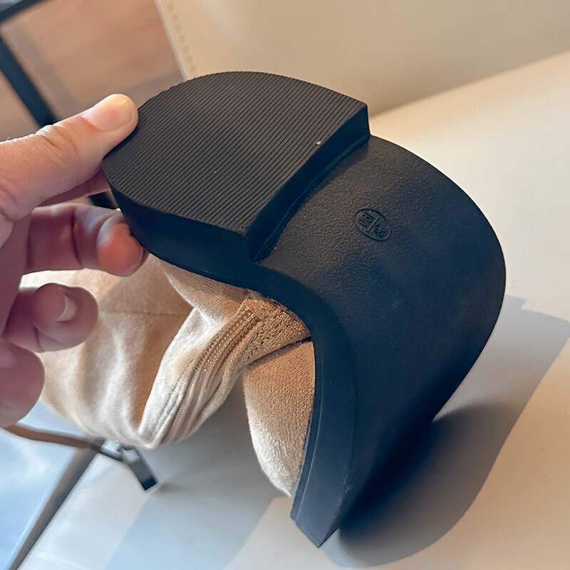 Φθινοπωρινές μπότες για κορίτσια Μαύρα χακί σουέτ μέχρι το γόνατο Ογκώδεις παιδικές μακρύ μπότες Ευέλικτο φερμουάρ μόδας Παιδικά παπούτσια 26-36