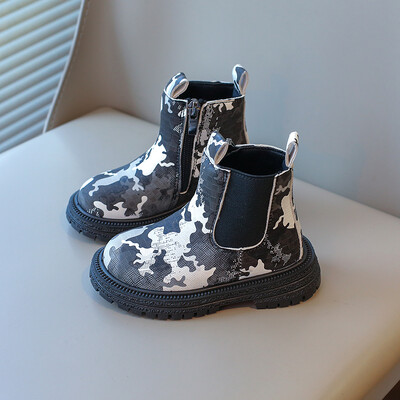Παιδικές μπότες για νήπια καμουφλάζ Μαύρο Πράσινο Χονδρό Φθινοπωρινό Παιδικό Κοντό φερμουάρ για μπότες Όμορφα Unisex Μόδα για αγόρια κορίτσια παπούτσια