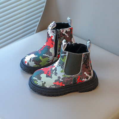 Παιδικές μπότες για νήπια καμουφλάζ Μαύρο Πράσινο Χονδρό Φθινοπωρινό Παιδικό Κοντό φερμουάρ για μπότες Όμορφα Unisex Μόδα για αγόρια κορίτσια παπούτσια
