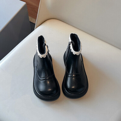 Meiteņu ziemas zābaki Volāni Flīss Eleganta Silta Vispārpiemērota Bērnu Zābaki Rāvējslēdzējs Melns Bēšs Matēts Pu ādas Bērnu apavi 23-35