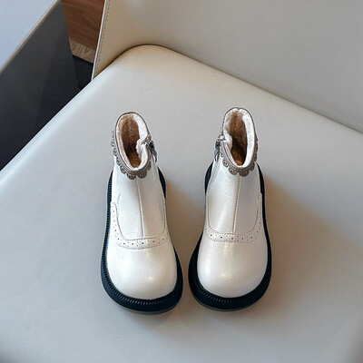 Meiteņu ziemas zābaki Volāni Flīss Eleganta Silta Vispārpiemērota Bērnu Zābaki Rāvējslēdzējs Melns Bēšs Matēts Pu ādas Bērnu apavi 23-35