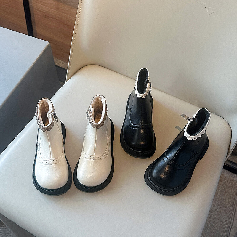 Meiteņu ziemas zābaki Volāni Flīss Eleganta Silta Vispārpiemērota Bērnu Zābaki Rāvējslēdzējs Melns Bēšs Matēts Pu ādas Bērnu apavi 23-35