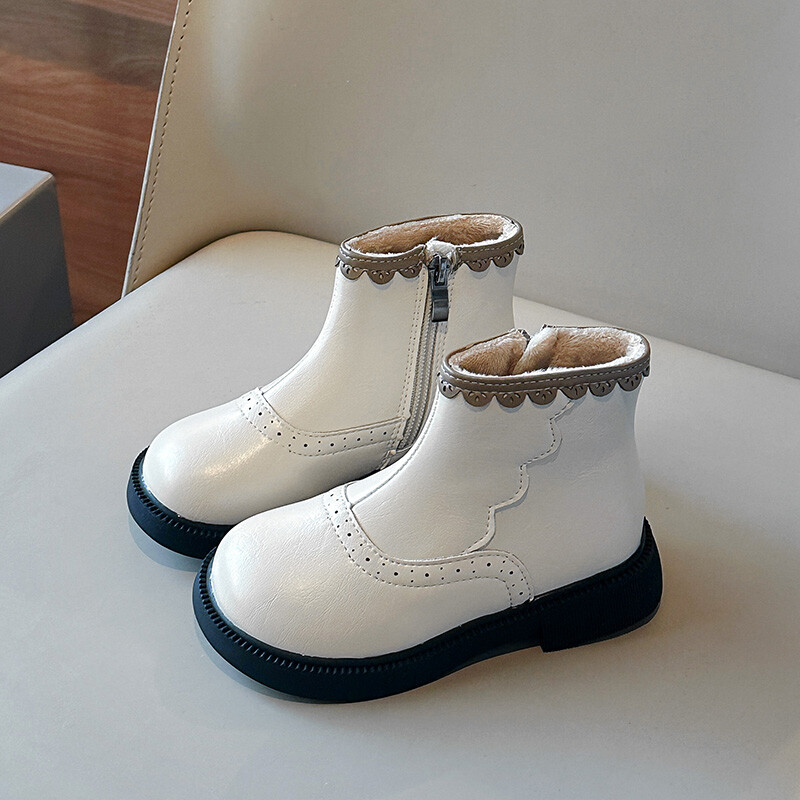 Meiteņu ziemas zābaki Volāni Flīss Eleganta Silta Vispārpiemērota Bērnu Zābaki Rāvējslēdzējs Melns Bēšs Matēts Pu ādas Bērnu apavi 23-35