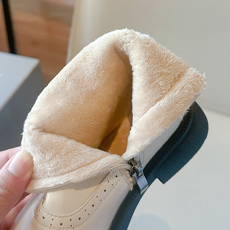 Meiteņu ziemas zābaki Volāni Flīss Eleganta Silta Vispārpiemērota Bērnu Zābaki Rāvējslēdzējs Melns Bēšs Matēts Pu ādas Bērnu apavi 23-35