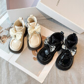 Μποτάκια για κορίτσια Χειμερινά παπιγιόν λουστρίνι καθαρό χρώμα Πλατφόρμα παιδική κοντή μπότα με φερμουάρ στη μέση Γλυκά βελούδινα ζεστά παιδικά παπούτσια