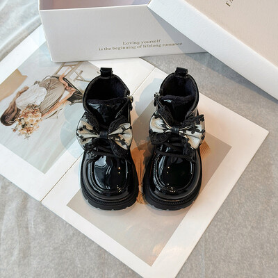 Μποτάκια για κορίτσια Χειμερινά παπιγιόν λουστρίνι καθαρό χρώμα Πλατφόρμα παιδική κοντή μπότα με φερμουάρ στη μέση Γλυκά βελούδινα ζεστά παιδικά παπούτσια