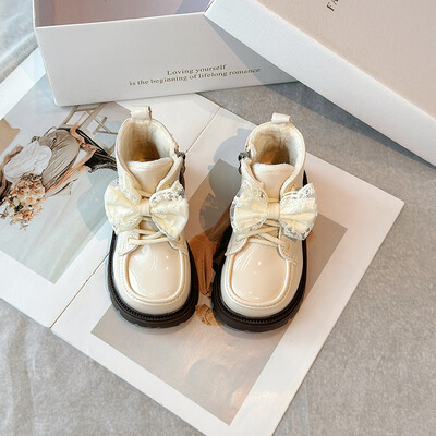 Μποτάκια για κορίτσια Χειμερινά παπιγιόν λουστρίνι καθαρό χρώμα Πλατφόρμα παιδική κοντή μπότα με φερμουάρ στη μέση Γλυκά βελούδινα ζεστά παιδικά παπούτσια