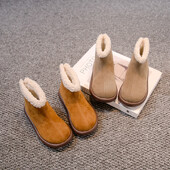 Bērnu ziemas zābaki, mīksta plīša atpūtas platforma unisex zēniem meitenēm, īsi zābaki līdz ikru vidusdaļai vienkrāsaini bērnu apavi ar rāvējslēdzēju ikdienas lietošanai