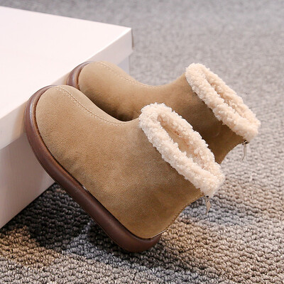 Bērnu ziemas zābaki, mīksta plīša atpūtas platforma unisex zēniem meitenēm, īsi zābaki līdz ikru vidusdaļai vienkrāsaini bērnu apavi ar rāvējslēdzēju ikdienas lietošanai