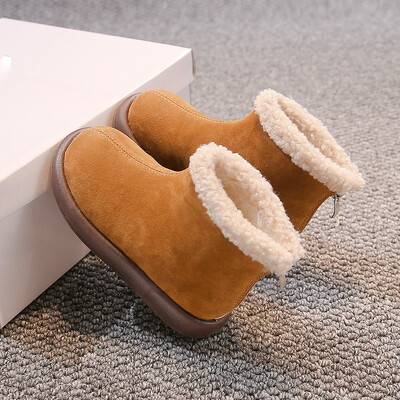 Bērnu ziemas zābaki, mīksta plīša atpūtas platforma unisex zēniem meitenēm, īsi zābaki līdz ikru vidusdaļai vienkrāsaini bērnu apavi ar rāvējslēdzēju ikdienas lietošanai