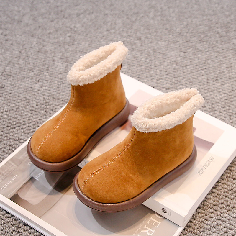 Bērnu ziemas zābaki, mīksta plīša atpūtas platforma unisex zēniem meitenēm, īsi zābaki līdz ikru vidusdaļai vienkrāsaini bērnu apavi ar rāvējslēdzēju ikdienas lietošanai