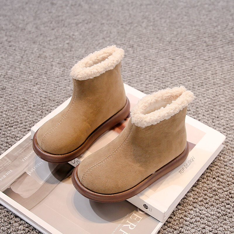 Bērnu ziemas zābaki, mīksta plīša atpūtas platforma unisex zēniem meitenēm, īsi zābaki līdz ikru vidusdaļai vienkrāsaini bērnu apavi ar rāvējslēdzēju ikdienas lietošanai