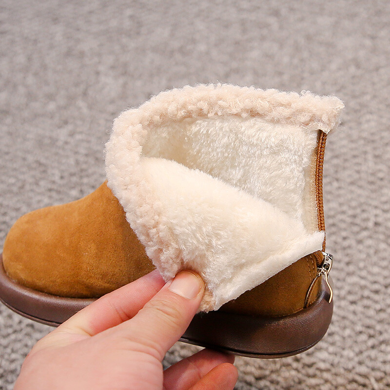 Bērnu ziemas zābaki, mīksta plīša atpūtas platforma unisex zēniem meitenēm, īsi zābaki līdz ikru vidusdaļai vienkrāsaini bērnu apavi ar rāvējslēdzēju ikdienas lietošanai