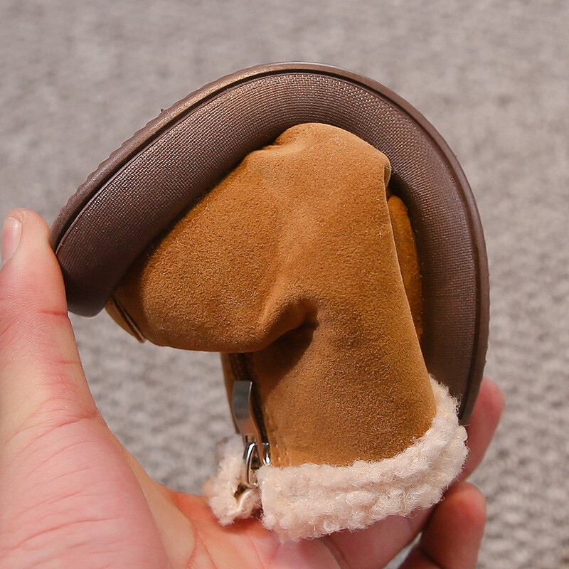 Bērnu ziemas zābaki, mīksta plīša atpūtas platforma unisex zēniem meitenēm, īsi zābaki līdz ikru vidusdaļai vienkrāsaini bērnu apavi ar rāvējslēdzēju ikdienas lietošanai