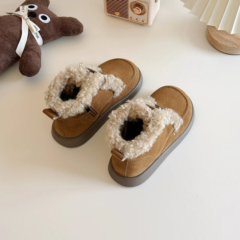 Sieviešu koka tupeles Platforma Apaļas purngalu kurpes ar kažokādu Ikdienišķas Sieviešu kedas Creepers Ziemas Retro Jauns Slip-on Masīvas gumijas sprādzes Str