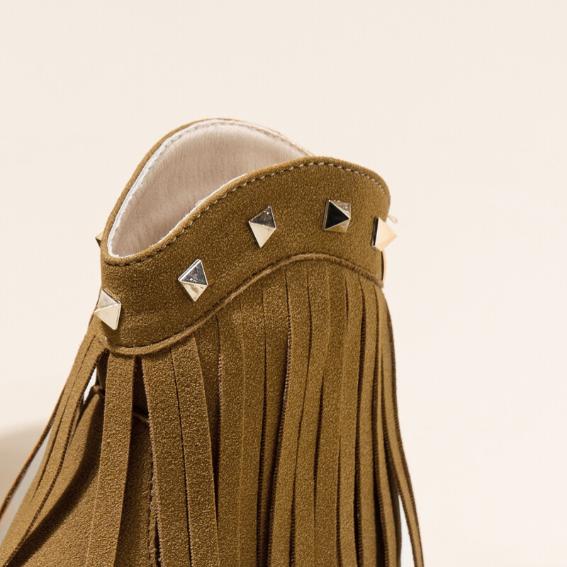 Meiteņu rudens zābaki, pušķis, kniedes, smails purngals, zems papēdis, klasisks bērnu īss zābaks Haki bēšs zābaks ar rāvējslēdzēju zamšādas bērnu apavi līdz ikru vidum