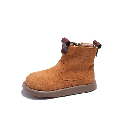 Gyerek Chelsea csizma Gyerek meleg bőrcsizma oldalsó cipzár Aranyos kerek orrú divat lányok rövid csizmák brit stílusban 2024 tél