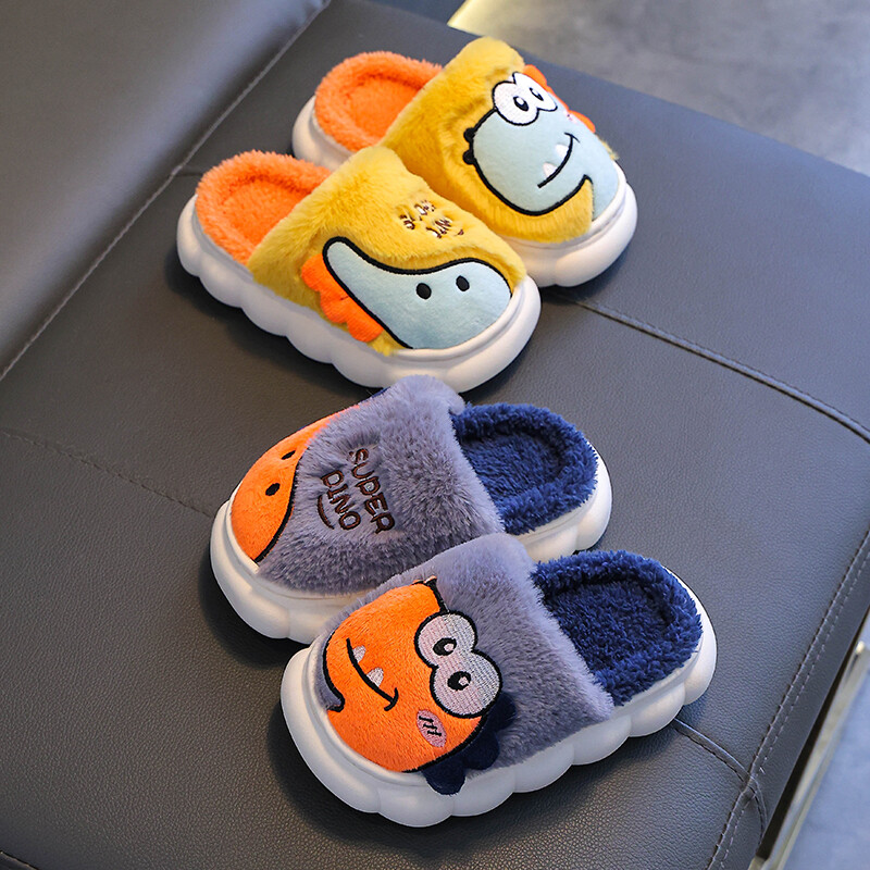 Jaunas ziemas jaukas multfilmas dinozaurs bērniem siltas mīkstas neslīdošas pūkainas čības meitenēm zēniem iekštelpu mūļiem bērniem mājas kokvilnas apavi