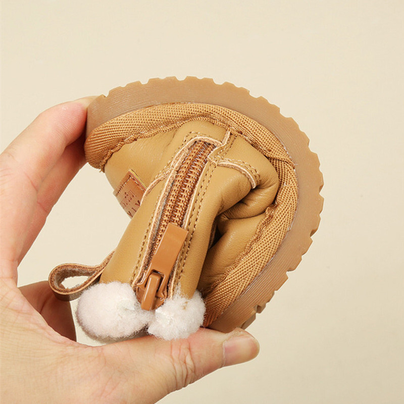 2023. gada jauni ziemas zābaki, ādas siltas kažokādas, jauki, dzīvnieku zēnu apavi, neslīdoši, mīksta zole, modes mazuļu meiteņu sniega zābaki