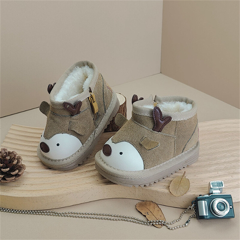 2024. gada jauni ziemas apavi zīdaiņiem Ādas silti plīša dzīvnieku karikatūras apavi Neslīdoša gumijas zole Modes mazuļu, meiteņu zēnu zābaki 15-25