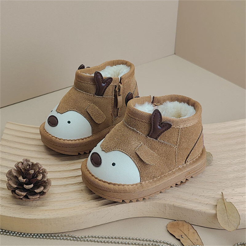 2024. gada jauni ziemas apavi zīdaiņiem Ādas silti plīša dzīvnieku karikatūras apavi Neslīdoša gumijas zole Modes mazuļu, meiteņu zēnu zābaki 15-25