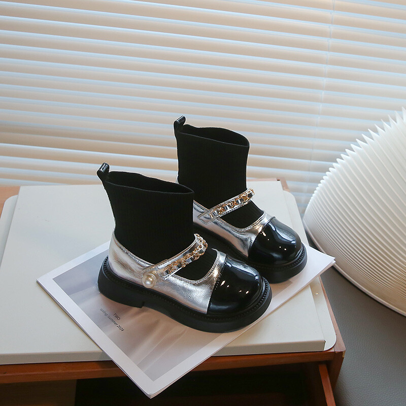 Jesenske čarape za djevojčice Čizme s bisernim lancem Okrugli prsti Ravne dječje kratke čizme Dvije boje Modna udobna dnevna dječja cipela 26-36