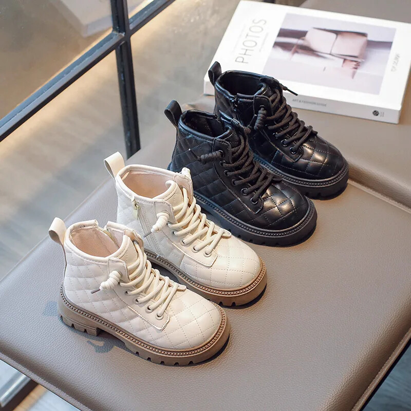 Meiteņu zābaki bērniem Mode, eleganti rūtaini puszābaki bērniem 2024. gada rudens ziemas ziemas sānu rāvējslēdzēja zābaki bērniem Princeses PU ādas apavi