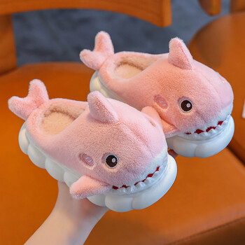 Νέα Χειμερινά Χαριτωμένα Cartoon Shark Fluffy Slippers Παιδικά Αντιολισθητικά Mule για Παιδιά Κορίτσια Αγόρια Βρεφικά ζεστά Βαμβακερά παπούτσια εσωτερικού χώρου