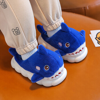 Νέα Χειμερινά Χαριτωμένα Cartoon Shark Fluffy Slippers Παιδικά Αντιολισθητικά Mule για Παιδιά Κορίτσια Αγόρια Βρεφικά ζεστά Βαμβακερά παπούτσια εσωτερικού χώρου