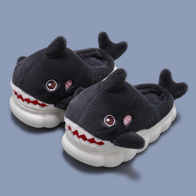 Νέα Χειμερινά Χαριτωμένα Cartoon Shark Fluffy Slippers Παιδικά Αντιολισθητικά Mule για Παιδιά Κορίτσια Αγόρια Βρεφικά ζεστά Βαμβακερά παπούτσια εσωτερικού χώρου