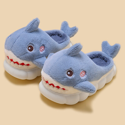 Νέα Χειμερινά Χαριτωμένα Cartoon Shark Fluffy Slippers Παιδικά Αντιολισθητικά Mule για Παιδιά Κορίτσια Αγόρια Βρεφικά ζεστά Βαμβακερά παπούτσια εσωτερικού χώρου