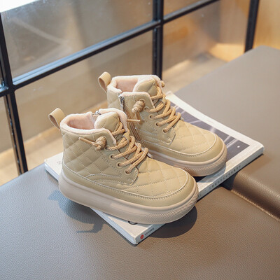 Bērnu siltās kokvilnas kurpes vidējā augšā Jauni ziemas modes zēnu sabiezināti kokvilnas zābaki Meiteņu ūdensizturīgi modes ikdienas kokvilnas apavi