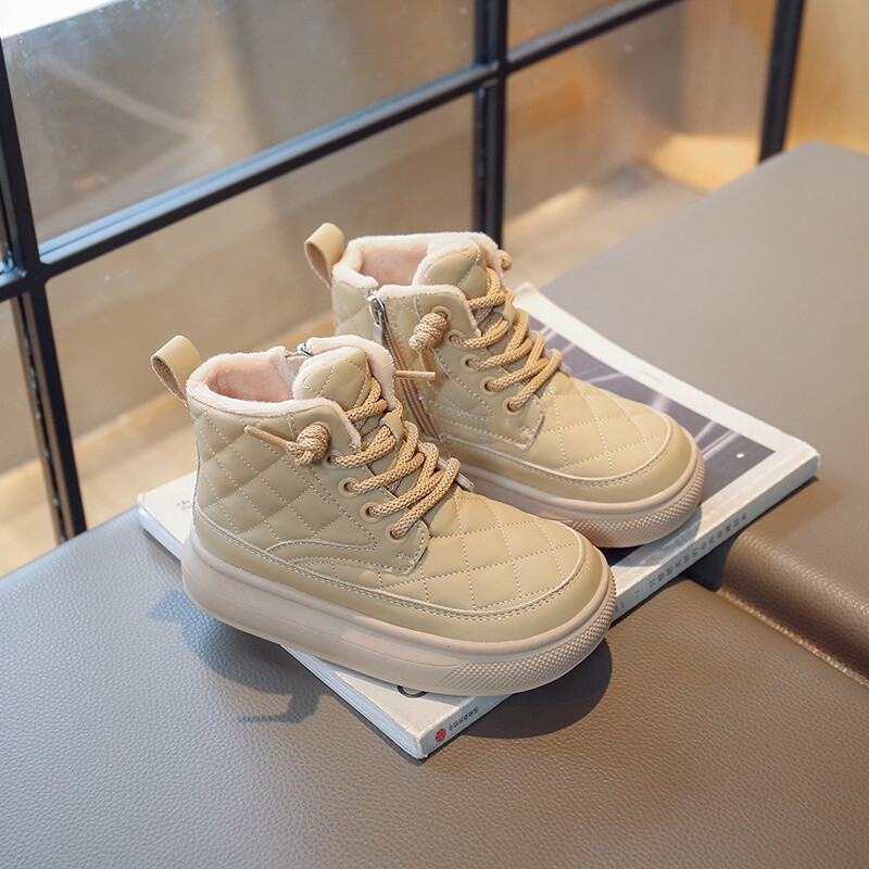 Bērnu siltās kokvilnas kurpes vidējā augšā Jauni ziemas modes zēnu sabiezināti kokvilnas zābaki Meiteņu ūdensizturīgi modes ikdienas kokvilnas apavi