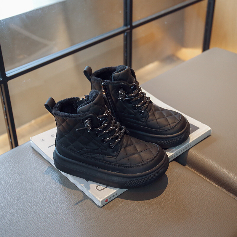 Bērnu siltās kokvilnas kurpes vidējā augšā Jauni ziemas modes zēnu sabiezināti kokvilnas zābaki Meiteņu ūdensizturīgi modes ikdienas kokvilnas apavi