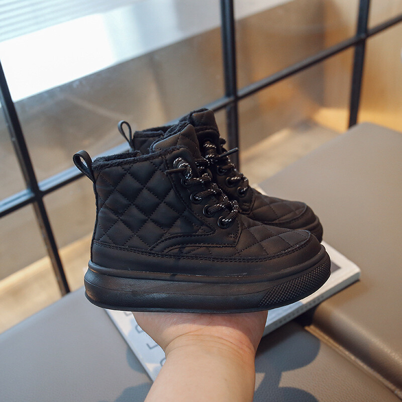 Bērnu siltās kokvilnas kurpes vidējā augšā Jauni ziemas modes zēnu sabiezināti kokvilnas zābaki Meiteņu ūdensizturīgi modes ikdienas kokvilnas apavi