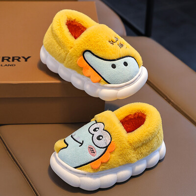 Νέο Χειμερινό χαριτωμένο κινούμενο σχέδιο Dinosaur Παιδικά ζεστά μαλακά αντιολισθητικά τακούνια αφράτες παντόφλες για κορίτσια Αγόρια Παιδικά σπίτια βαμβακερά παπούτσια