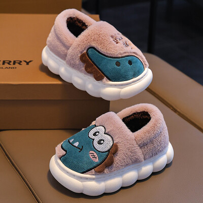 Νέο Χειμερινό χαριτωμένο κινούμενο σχέδιο Dinosaur Παιδικά ζεστά μαλακά αντιολισθητικά τακούνια αφράτες παντόφλες για κορίτσια Αγόρια Παιδικά σπίτια βαμβακερά παπούτσια